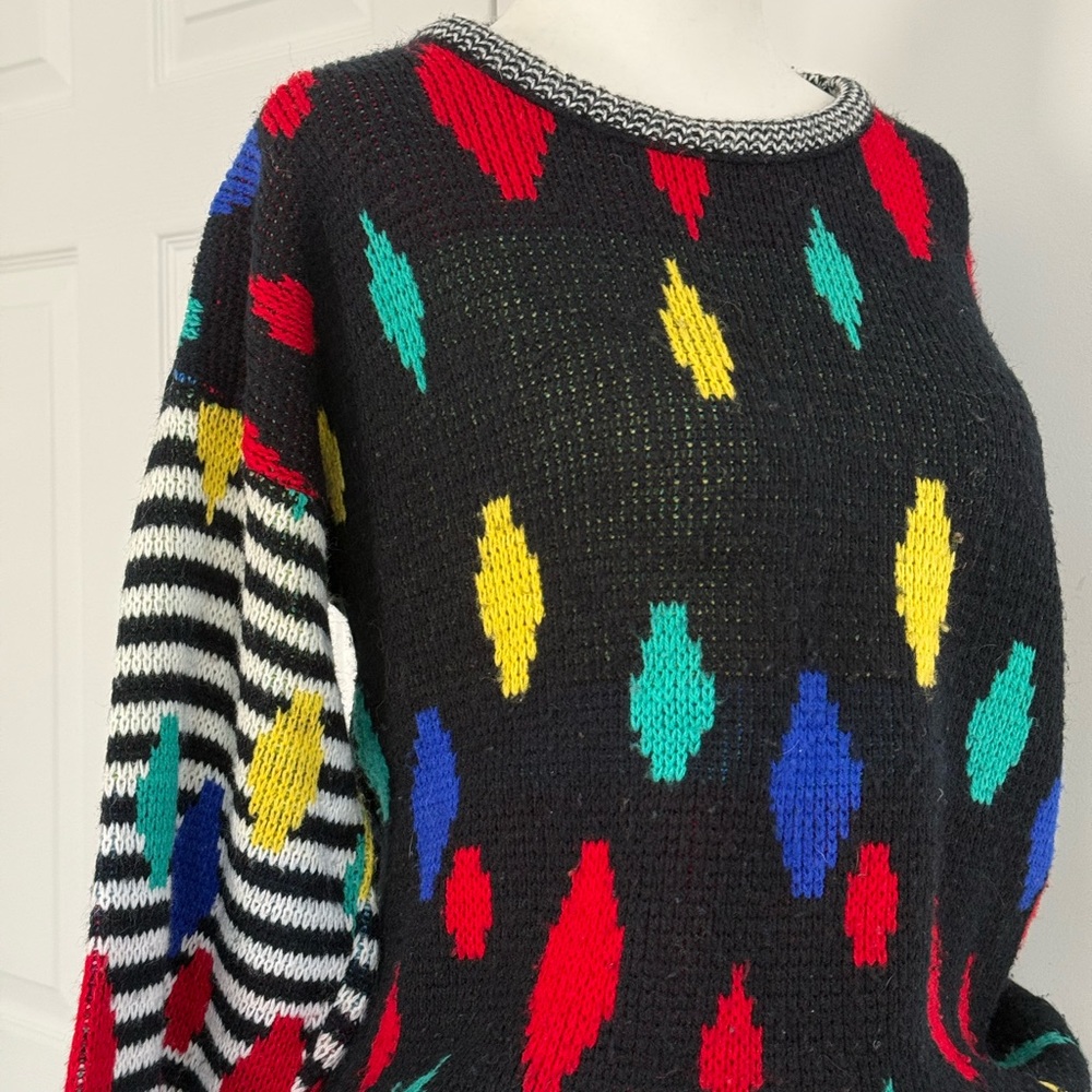 Black Multicolor Patterned Sweater - image 7